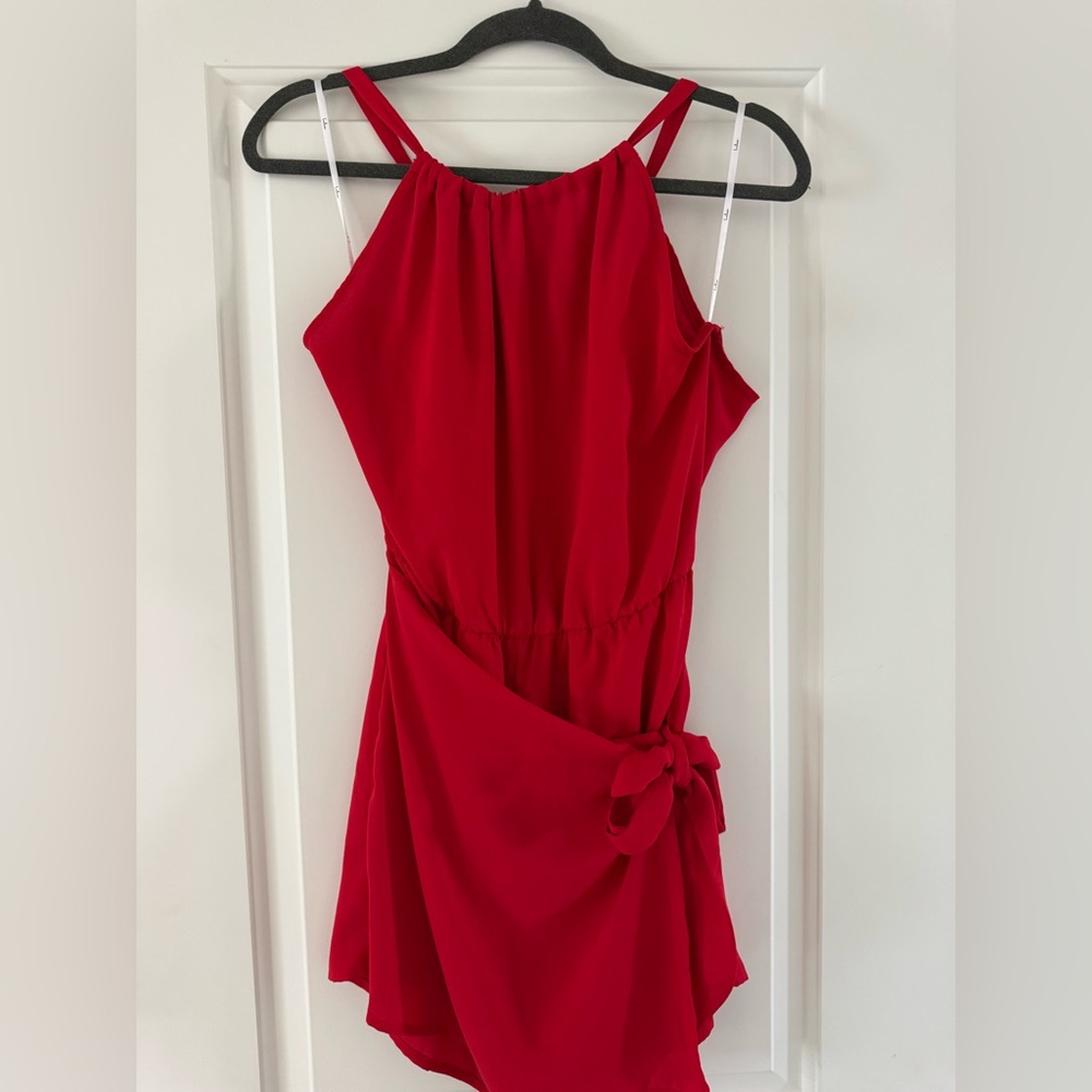 Lulus Take Us Out Red Tie-back Faux Wrap Skort Romper - Size M